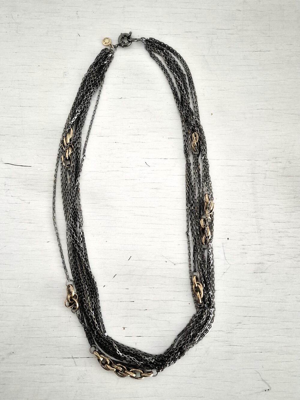J. Crew Charcoal and Brass Multi-strand Chain Necklace